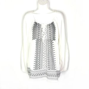 Old Navy blouse, size small, off white top with navy blue embroidery.